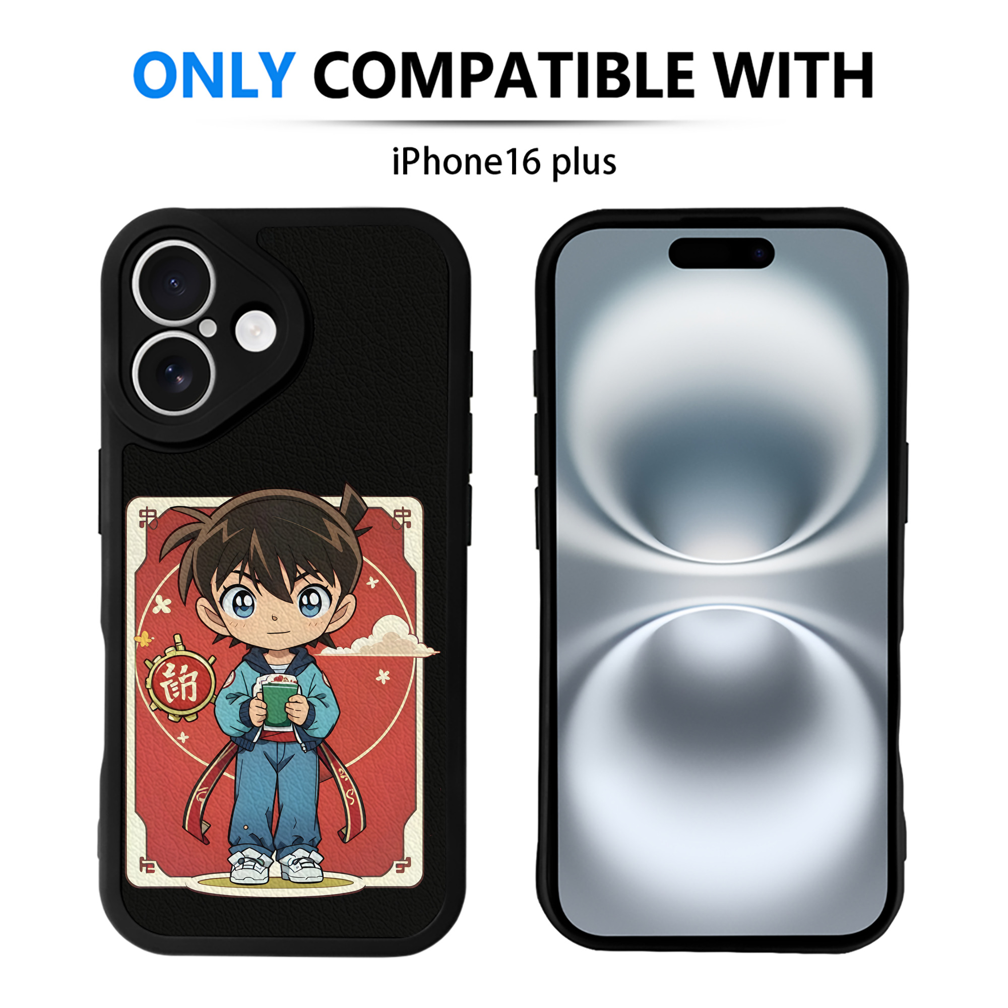 （画像用） 名探偵コナン 江戸川 コナン Detective Conan Conan Edogawa 【iPhone 16シリーズ対応】シリコンスマホケース（レザー調） 材質：シリコン